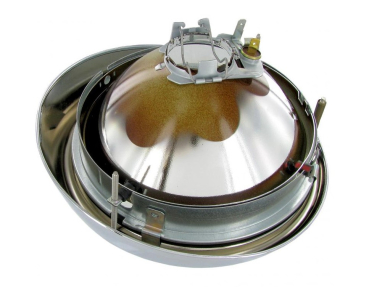 Preview: T2a Käfer 7.1967-7.1973 Original Hella H4 Scheinwerfer komplett mit Chromring Links/rechts Verglnr. 211941039K  & USA VW Bus T2 Import Scheinwerfer Umbau Eu Zulassung  311941039F